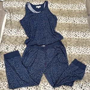 Live Love Lounge Women's 2 Piece Lounge Set Blue With White Polka Dots XXL